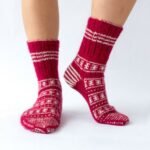 Authentic Hand Knitted Ankle Kullu Himalaya Socks Unisex Red Color